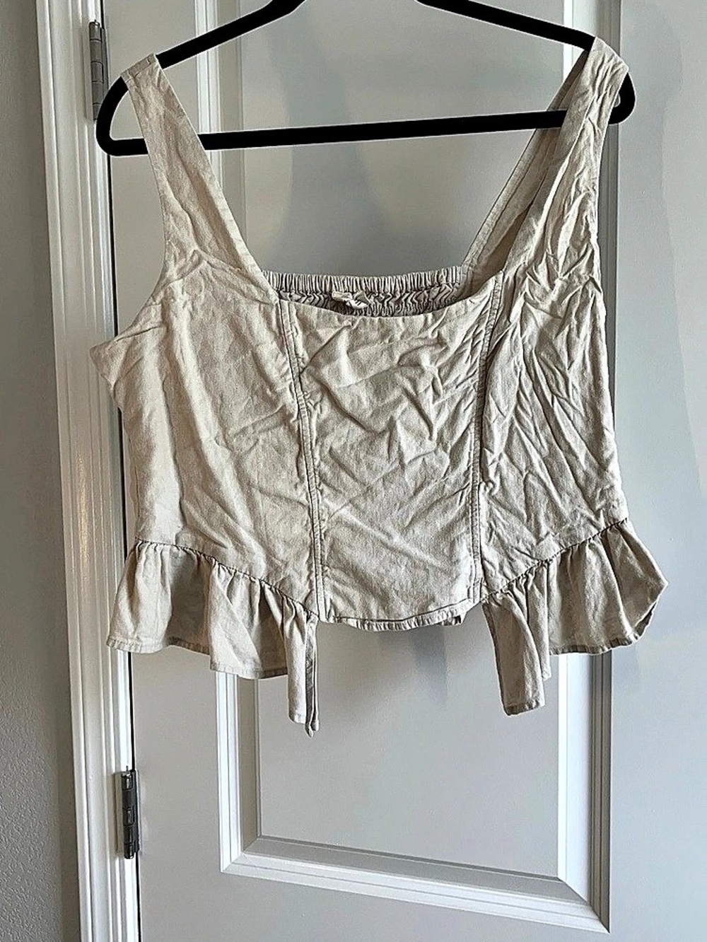 Bar III Corset Crop Top Cream Ruffle Tank